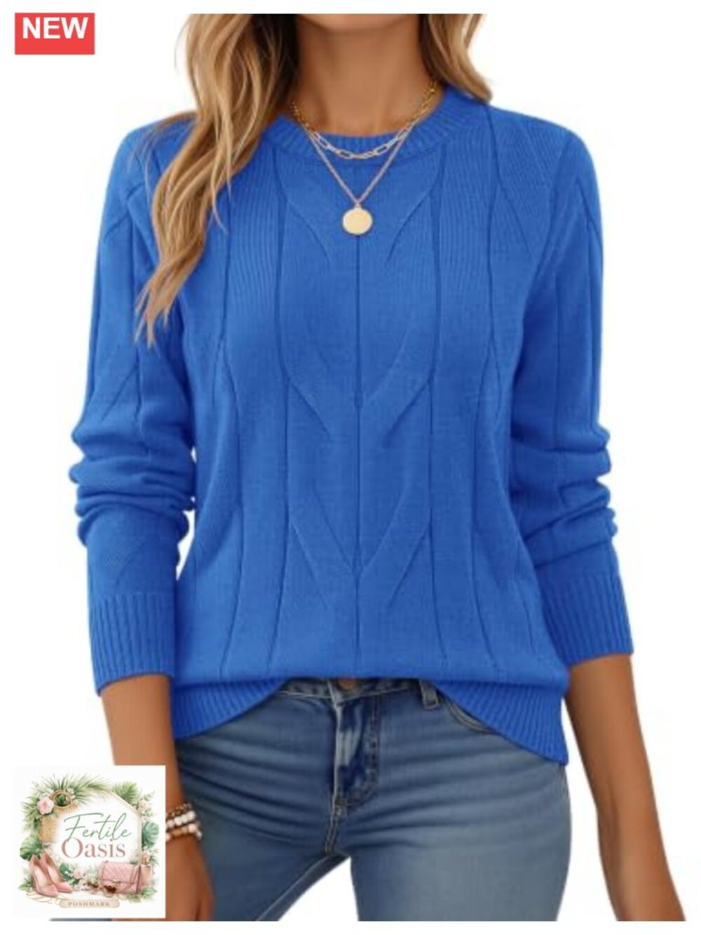 Women's Cable Knit Pullover Sweater Long Sleeve Crewneck Fall Winter Top